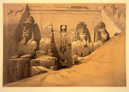 Perspective front of the Temple of Aboosymble - Nubia par David Roberts