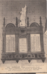 Quédillac - Plaque commémorative des MPLF 14-18 - Dans l'église